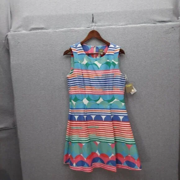 Colorful Taylor Sleeveless Dress With Geometric Stripes & Patterns Size 12 - Picture 1 of 7